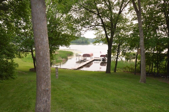 12207 285th St, Lindstrom, MN 55045 - view of green lawn with a boat dock and a water view