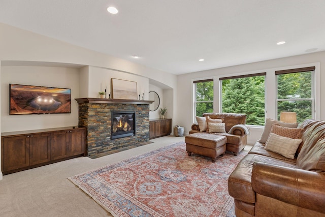 11668 Azure Ct, Inver Grove Heights, MN 55077 - carpeted living area with a stone fireplace and recessed lighting