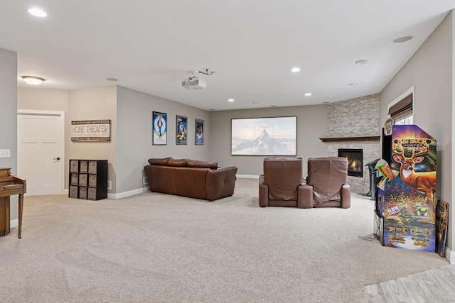 11668 Azure Ct, Inver Grove Heights, MN 55077 - living area with carpet flooring, a fireplace, and recessed lighting