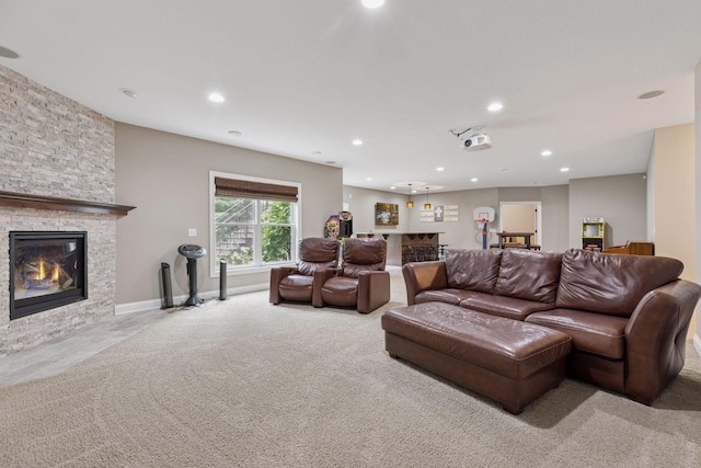 11668 Azure Ct, Inver Grove Heights, MN 55077 - living area with carpet, a fireplace, and recessed lighting