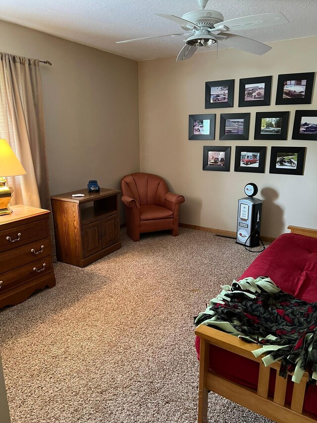 6460 Mountain Maple Ln NW, Walker, MN 56484 - bedroom with light carpet, a ceiling fan, and a textured ceiling