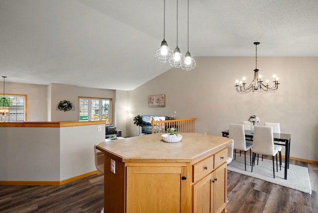 7331 Lamont Ave NE, Otsego, MN 55301 - kitchen featuring a chandelier, dark wood finished floors, a center island, light countertops, and decorative light fixtures