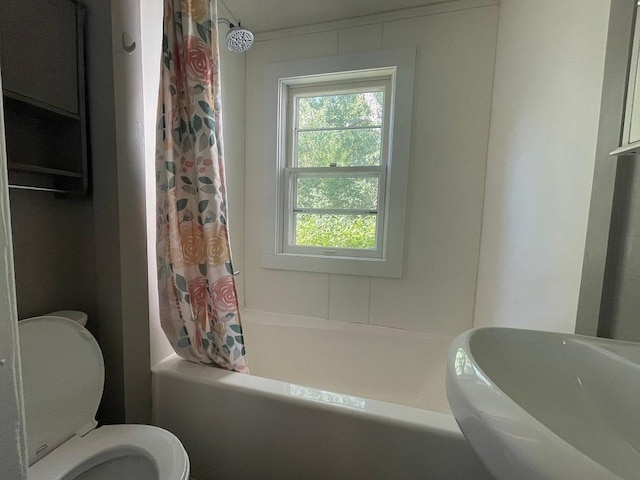 810 Charles St, Park Rapids, MN 56470 - bathroom featuring healthy amount of natural light, toilet, shower / tub combo, and a sink