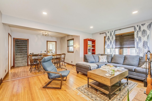 3807 Hubbard Ave N, Robbinsdale, MN 55422 - living room with baseboards, light wood finished floors, and recessed lighting