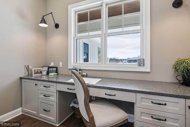 4110 Osprey Ct NE, Prior Lake, MN 55372 - office area with built in study area, dark wood finished floors, and baseboards