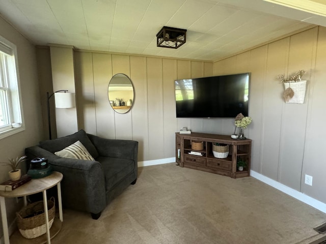 8339 71st St, West Concord, MN 55985 - living area with light colored carpet, a decorative wall, and baseboards