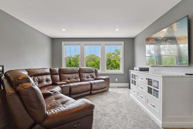 3758 Woodland Cove Pkwy, Minnetrista, MN 55331 - living area featuring light carpet and recessed lighting