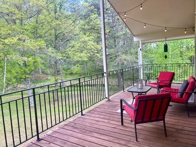6543 Point Dr, Ideal Twp, MN 56474 - wooden deck with an outdoor hangout area