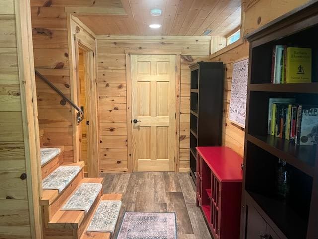 6543 Point Dr, Ideal Twp, MN 56474 - mudroom with wood walls, wood ceiling, and wood finished floors