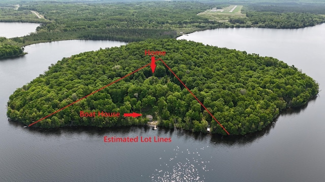 4251 Sugar Pt, Orr, MN 55771 - aerial view of property and surrounding area with a nearby body of water, a forest, and property boundaries highlighted