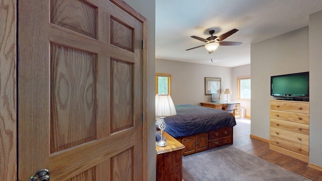 4251 Sugar Pt, Orr, MN 55771 - bedroom featuring multiple windows, wood finished floors, baseboards, and ceiling fan