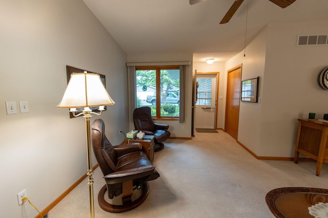 2842 19th Ave NW, Rochester, MN 55901 - sitting room with light colored carpet, baseboards, and ceiling fan