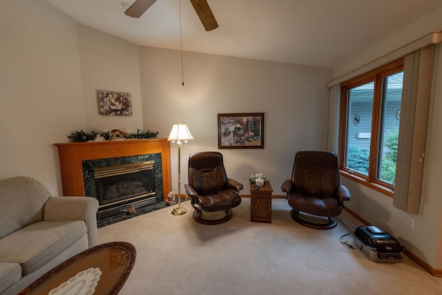 2842 19th Ave NW, Rochester, MN 55901 - living area with carpet flooring, a high end fireplace, baseboards, and a ceiling fan