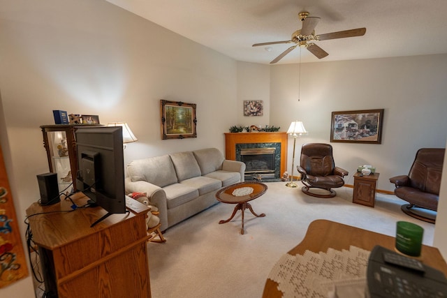 2842 19th Ave NW, Rochester, MN 55901 - carpeted living room with a premium fireplace, a ceiling fan, and baseboards
