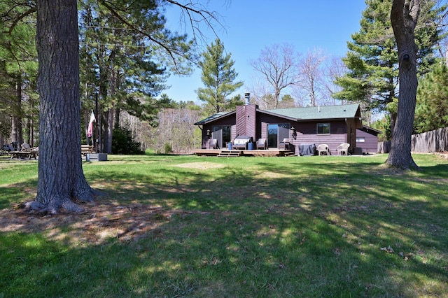 10151 Sandy Beach Rd, Round Lake Twp, WI 54843 - view of yard featuring a wooden deck