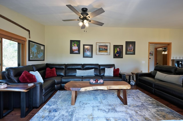 10151 Sandy Beach Rd, Round Lake Twp, WI 54843 - living area featuring ceiling fan and wood finished floors