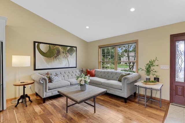 5630 Oak View Ct, Savage, MN 55378 - living room featuring light wood-style floors, vaulted ceiling, and recessed lighting