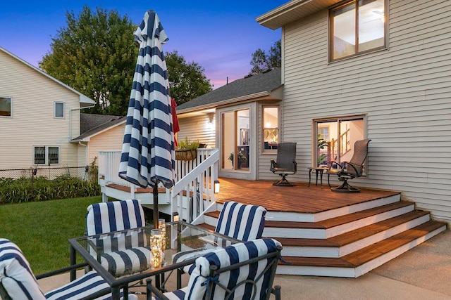 5630 Oak View Ct, Savage, MN 55378 - deck at dusk with outdoor dining space
