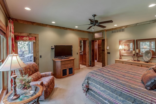 31839 Cree Bay Cir, Pelican Twp, MN 56472 - bedroom with recessed lighting, light colored carpet, and ceiling fan