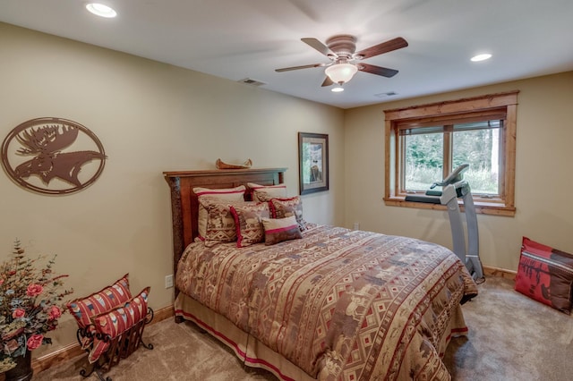 31839 Cree Bay Cir, Pelican Twp, MN 56472 - bedroom featuring light carpet, recessed lighting, baseboards, and a ceiling fan