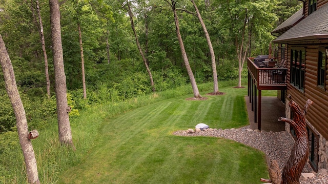 31839 Cree Bay Cir, Pelican Twp, MN 56472 - view of green lawn with a wooden deck
