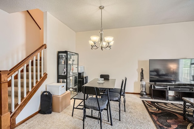 7754 Lachman Ave NE, Otsego, MN 55301 - dining room featuring a chandelier, carpet floors, stairway, baseboards, and a textured ceiling