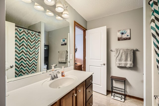 7754 Lachman Ave NE, Otsego, MN 55301 - bathroom with vanity, a textured ceiling, toilet, and a shower with shower curtain
