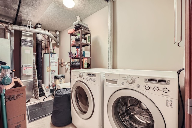 7754 Lachman Ave NE, Otsego, MN 55301 - washroom with washing machine and dryer, gas water heater, and a textured ceiling