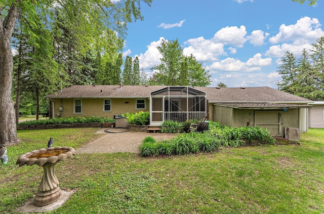 6379 Hodgson Rd, Lino Lakes, MN 55014 - rear view of property with a lawn, a patio area, a lanai, and stucco siding