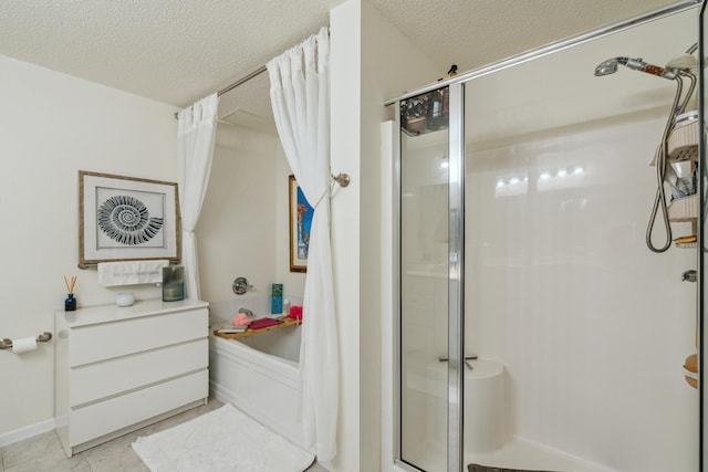 6600 Lyndale Ave S Unit 1005, Richfield, MN 55423 - full bath with a textured ceiling, a shower stall, a bath, and baseboards