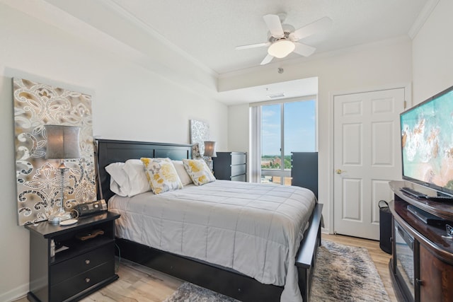 6600 Lyndale Ave S Unit 1005, Richfield, MN 55423 - bedroom with crown molding, light wood-type flooring, and ceiling fan