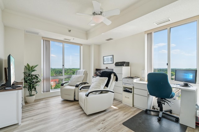 6600 Lyndale Ave S Unit 1005, Richfield, MN 55423 - office area featuring light wood-type flooring, ceiling fan, and a raised ceiling