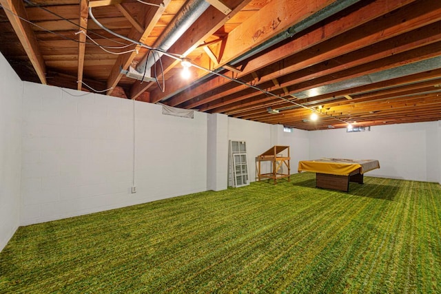 1170 Truman Ave, Owatonna, MN 55060 - below grade area featuring carpet floors, pool table, and concrete block wall