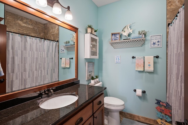 25455 145th St NW, Zimmerman, MN 55398 - full bathroom with vanity, toilet, tile patterned flooring, and a shower with shower curtain