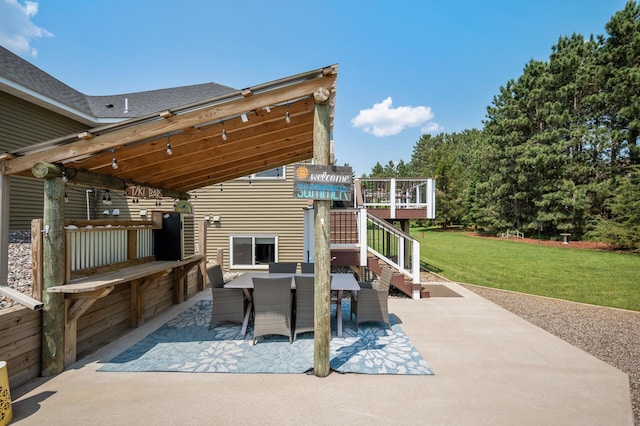 25455 145th St NW, Zimmerman, MN 55398 - view of patio / terrace with outdoor dining area, stairs, and a deck