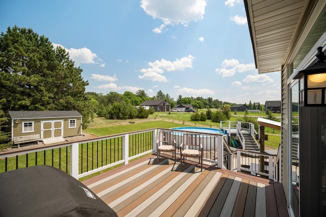 25455 145th St NW, Zimmerman, MN 55398 - wooden terrace with a yard, stairway, and view of wooded area