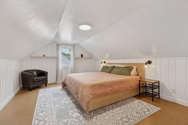 7417 Colfax Ave S, Richfield, MN 55423 - bedroom featuring light colored carpet, lofted ceiling, and a decorative wall