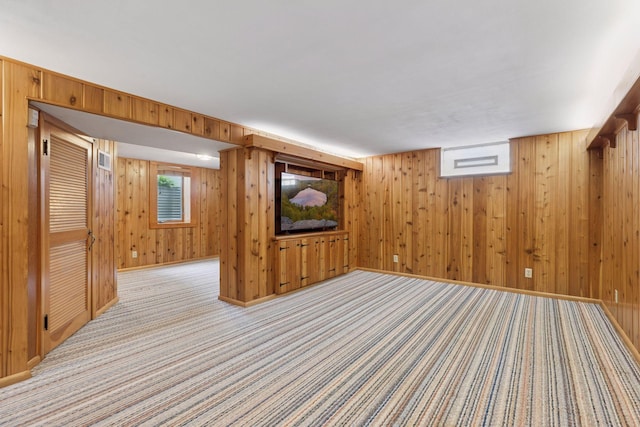 7417 Colfax Ave S, Richfield, MN 55423 - basement with wooden walls, light carpet, and baseboards