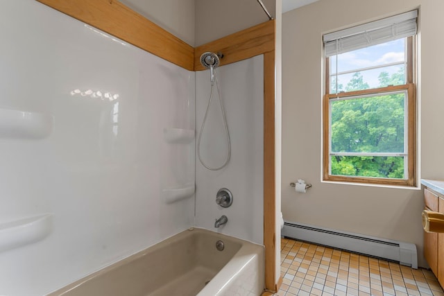 546 Laurel Ave Unit 6, Saint Paul, MN 55102 - full bathroom with a baseboard heating unit, vanity, healthy amount of natural light, and tub / shower combination