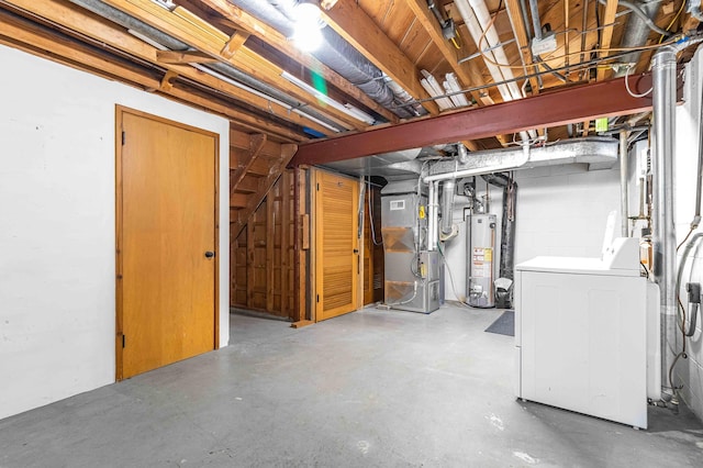 5313 Birchcrest Dr, Edina, MN 55436 - unfinished below grade area with heating unit, water heater, and independent washer and dryer