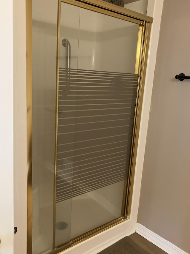 1332D Carriage Dr, Hudson, WI 54016 - bathroom featuring a stall shower and baseboards