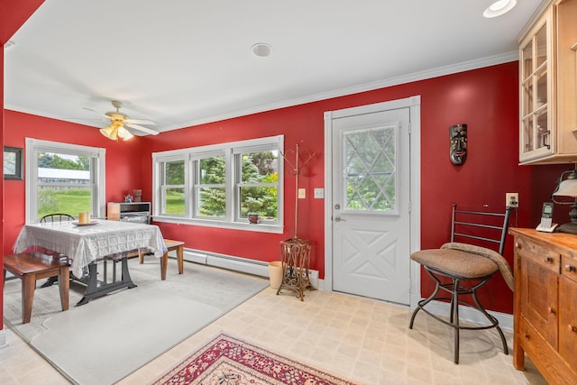 35746 585th Ave, Lafayette, MN 56054 - foyer featuring a baseboard heating unit, ceiling fan, and ornamental molding