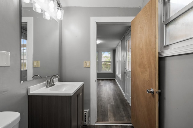 414 Western Ln, Anoka, MN 55303 - bathroom with vanity, toilet, and wood finished floors