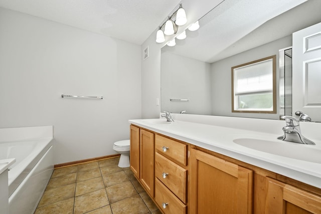 8280 Labont Way, Eden Prairie, MN 55344 - full bath featuring a garden tub, double vanity, toilet, tile patterned floors, and baseboards