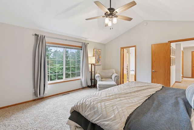 2097 138th St W, Rosemount, MN 55068 - bedroom featuring light carpet, lofted ceiling, ensuite bathroom, and a ceiling fan