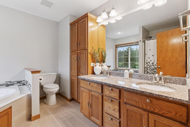 2097 138th St W, Rosemount, MN 55068 - full bathroom with double vanity, a garden tub, and a shower with curtain