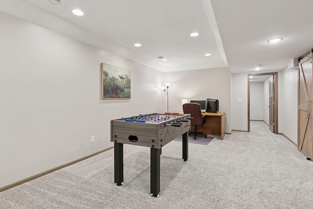 2097 138th St W, Rosemount, MN 55068 - rec room featuring light colored carpet, a desk, and recessed lighting
