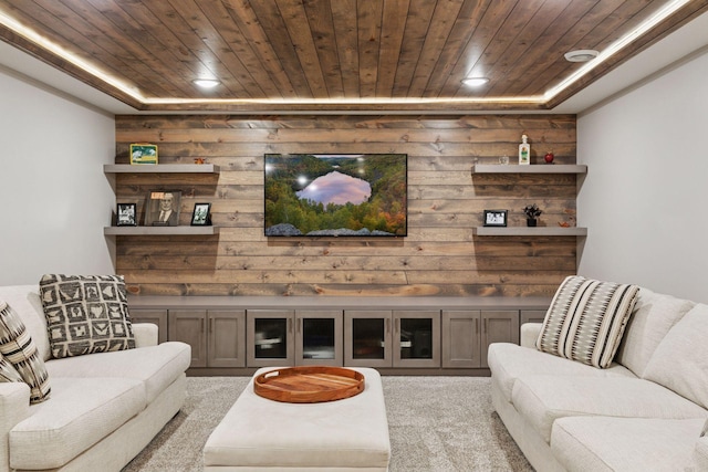 2097 138th St W, Rosemount, MN 55068 - carpeted living area featuring wood ceiling, wooden walls, and recessed lighting