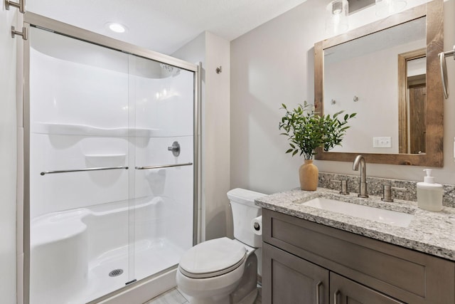 2097 138th St W, Rosemount, MN 55068 - bathroom with a shower stall, vanity, and recessed lighting