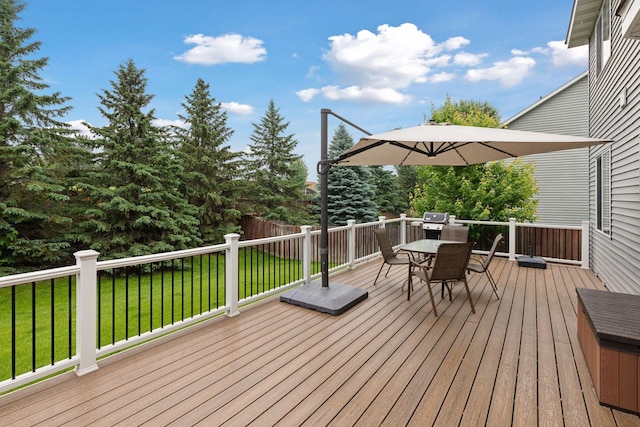 2097 138th St W, Rosemount, MN 55068 - wooden deck featuring outdoor dining area and a yard